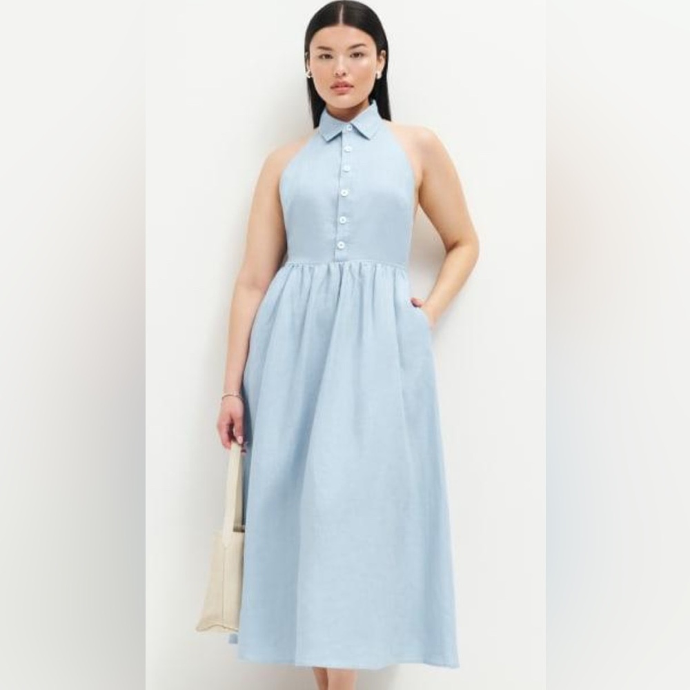 Reformation - Blue halter linen dress